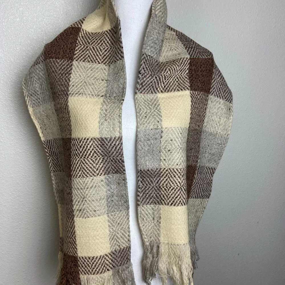 Vintage Lindsay Scott Wool Scarf Plaid Fringe